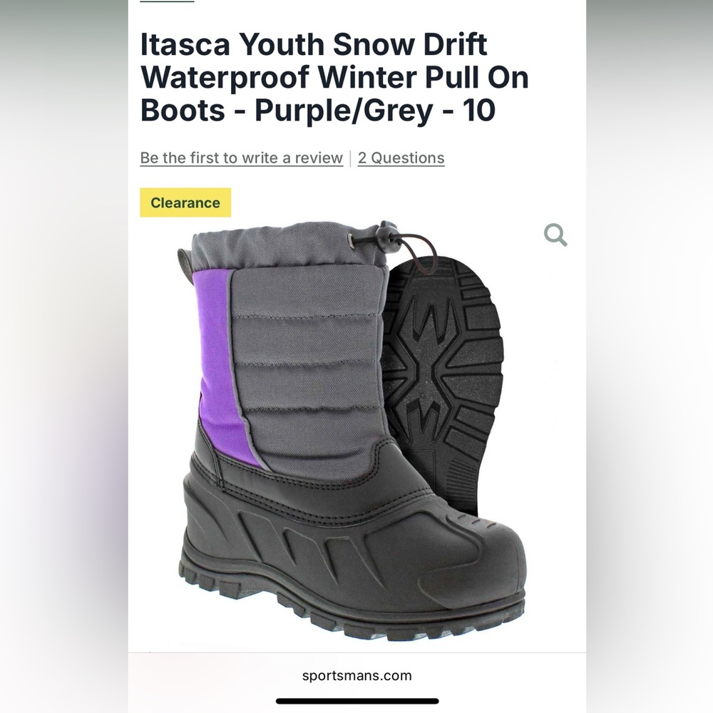 Itasca Youth Waterproof Winter Boots - Purple and Gray